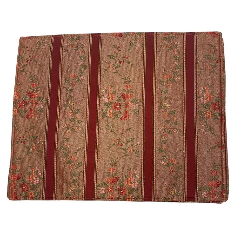 Patricia Spratt Tapestry Floral Placemats Set of 4 Brown Red Reversible NWT